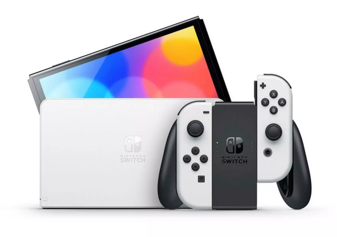 Nintendo Switch OLED console, joycons, and dock