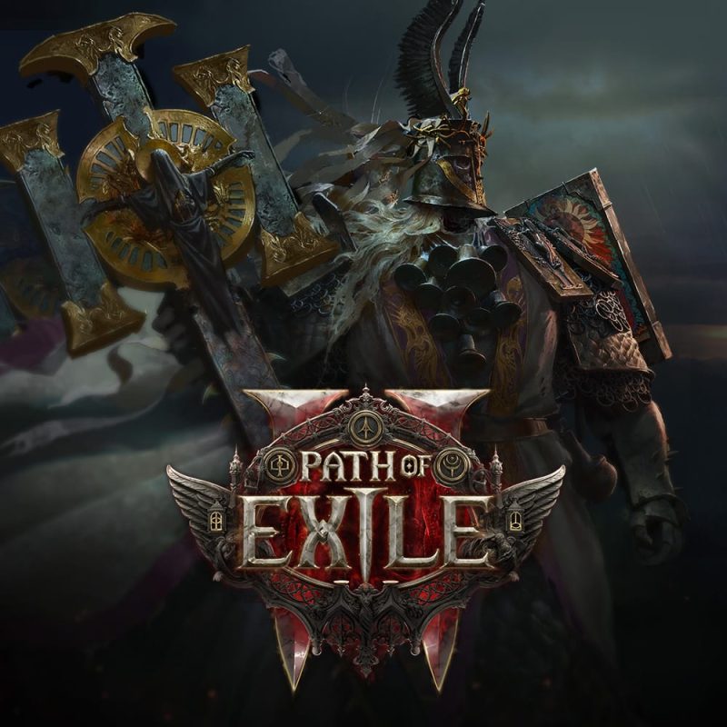 A warrior holding a large maul above a Path of Exile 2 logo