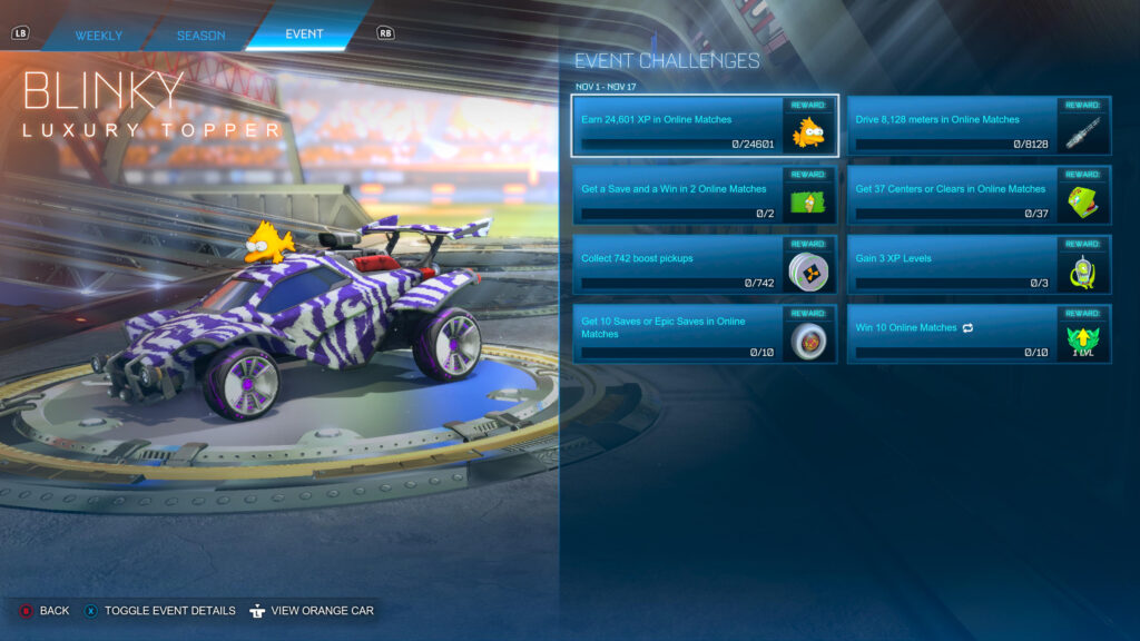 the simpsons rocket league challenges