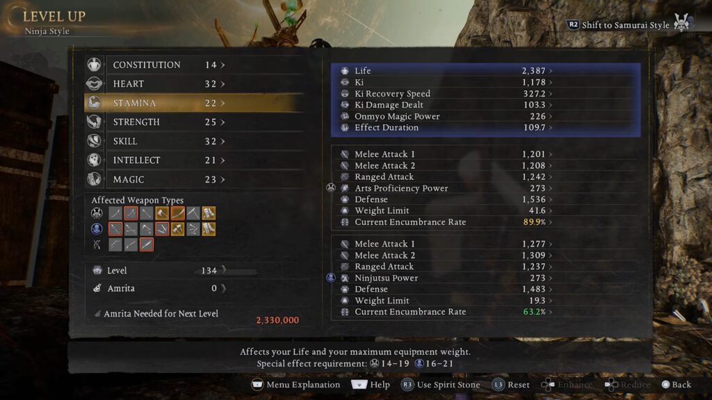 Stats nioh 3
