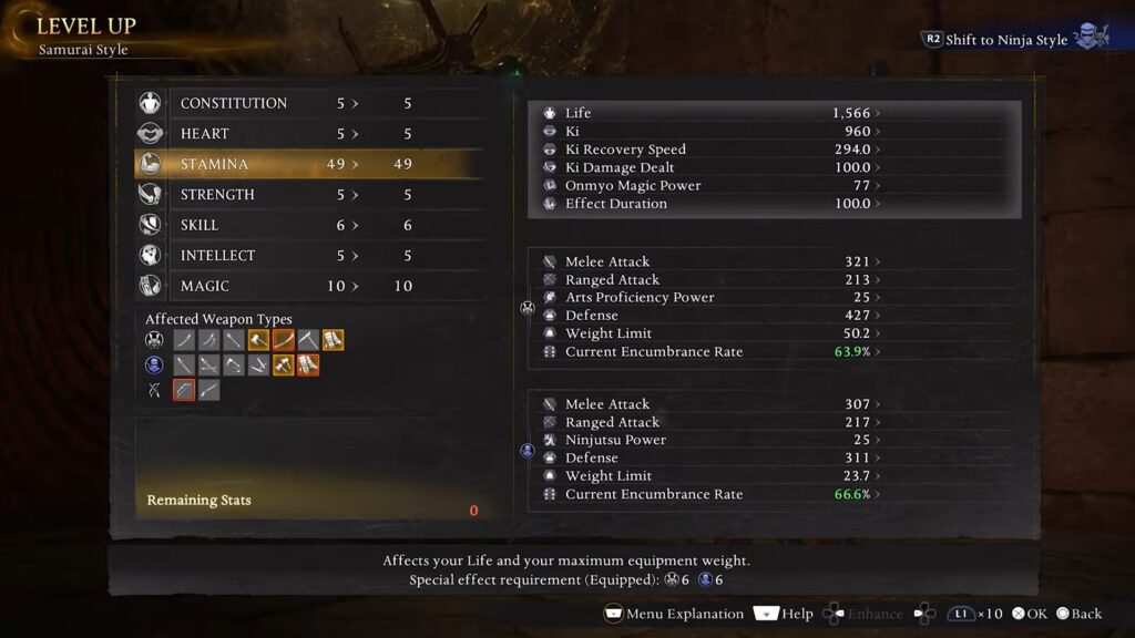 samurai stats