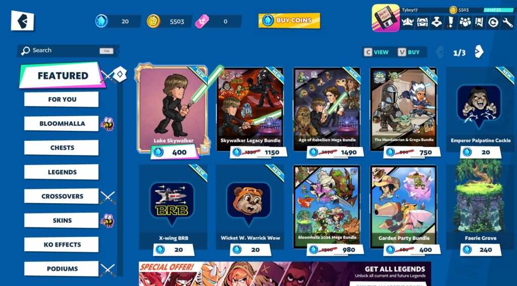 how to unlock luke skywalker in brawlhalla